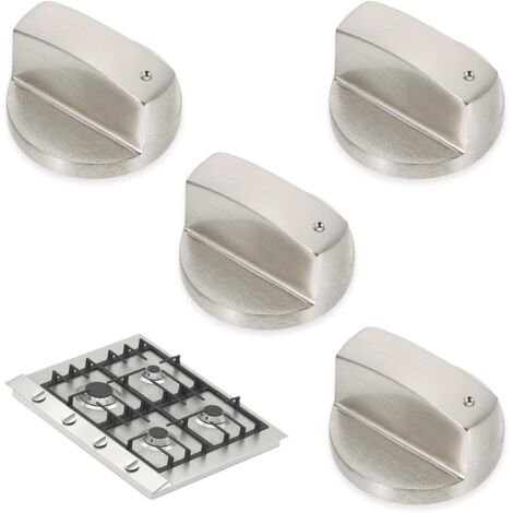 Lot de 4 Boutons de Cuisinière - Métal Brossé - Trou 6mm - Commande Universelle - Pour Gaz et Four - Argenté 4cm (1/5)