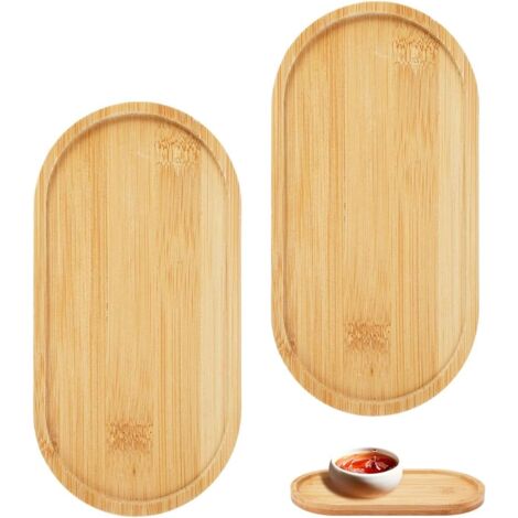 Plateau Bambou - Lot de 2 - Naturel - Design Ovale - Table et Rangement - 17,5 cm (1/5)