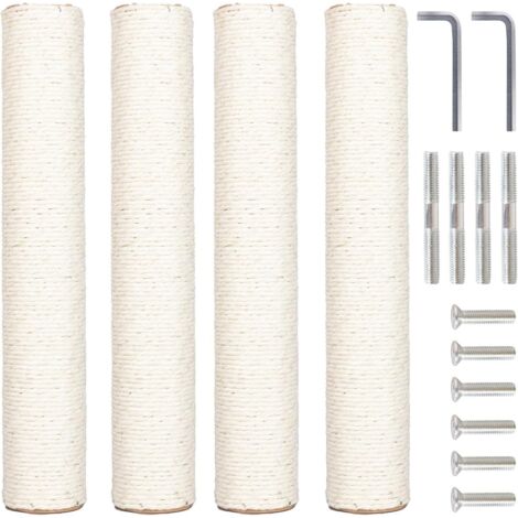 Poteau Griffoir Chat - Lot de 4 - Corde Sisal Naturel - Vis M8 Incluses - Rénovation Arbre à Chat - 40cm (1/5)