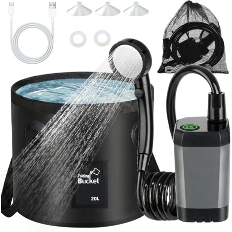 Kit Douche Camping - Seau Pliable 20L - Pompe Électrique 6000mAh - Affichage Température - Extérieur Voyage Jardin (1/5)