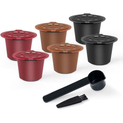 Capsules Café Réutilisables - Lot de 6 - Acier Inoxydable - Compatible Nespresso OriginalLine - Pour Machine Espresso - Noir Rouge Marron (1/5)