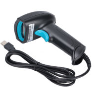 Lecteur de codes-barres portable à lecture à 360°, résistant à la poussière et à l'eau, sans fil, lecteur de codes QR USB (noir et bleu)