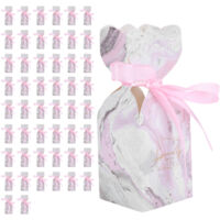 50 boîtes à dragées pour mariage, cadeaux d'invités et anniversaires, avec ruban, couleur marbre rose.