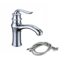 Robinet de lavabo rétro, mitigeur monocommande vintage, mitigeur eau chaude/froide, chromé, haut