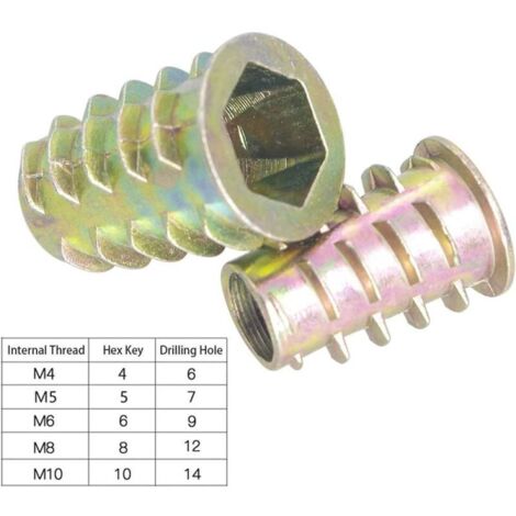 20 Inserts Taraudés M6x24 - Pour Fixation Sur Bois - Novara Metalli - Neuf