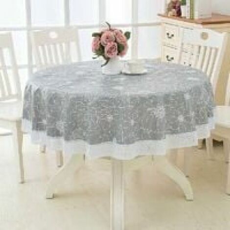 Nappe ronde en toile cirée en PVC avec motif floral et dentelle, nappe ronde imperméable et résistante aux taches pour restaurant, jardin, café, fête (gris, 180 cm) rfPHW1LbUG (1/5)