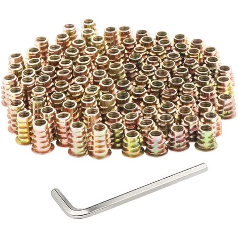 Écrou fileté, écrous hexagonaux à vis en acier au carbone plaqué zinc pour meubles, écrous à bride, inserts en bois, fixation filetée (M6 x 10 mm et M6 x 15 mm, 100Pièces)