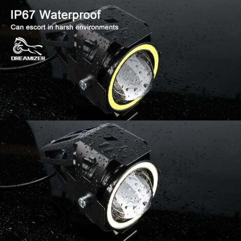 2 Phares Additionnels Moto LED U7 - Antibrouillard Blanc, étanches IP67, Bouton Inclus
