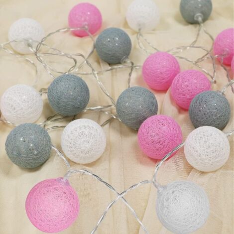 Guirlande lumineuse en boules de coton, décoration intérieure, décoration de Noël, boule lumineuse 3 m 20 LED, pour filles, princesses, enfants, bébés, décoration d'ambiance pour mariage, fonctionne s (1/5)