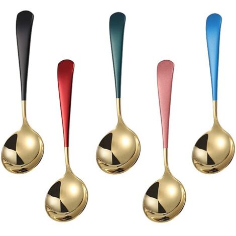 Lot de 5 cuillères à soupe en métal, cuillères rondes colorées en acier inoxydable pour la soupe, 15,5 cm (6,1 pouces). (1/5)