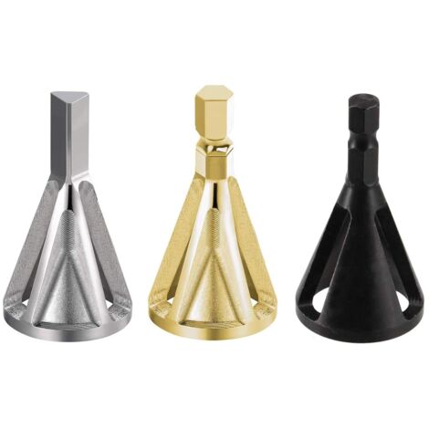 Externe D'éBavurage Outil à Chanfreiner,3 Pcs Deburring pour Les Forets,Externe D'éBavurage Outil à Chanfreiner Hexa et Triangulaire,Pour L'EnlèVement de Fraisage,Pour Divers Forets (Or, Rgent,Noir) (1/5)