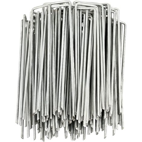 Lot de 50 piquets de fixation pour toile de paillis, piquets de jardin en forme de U, 150 mm x 40 mm, Ø 3 mm, agrafes pour bâche anti-mauvaises herbes et gazon artificiel (1/5)