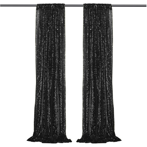 Rideaux de fond à paillettes noires 61 x 243 cm, 2 panneaux, pour photos de mariage, anniversaire, enterrement de vie de jeune fille, etc. (1/5)