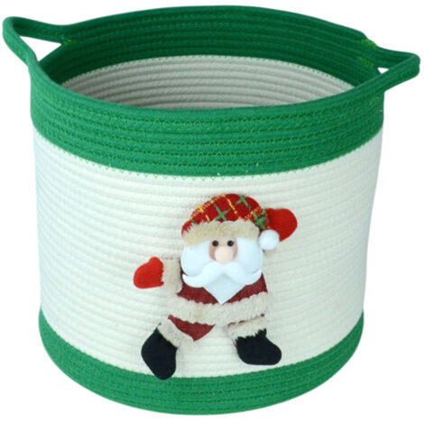 Panier de Noël et figurine du Père Noël, panier cadeau de Noël vide, panier de Noël en corde de coton tressée avec anse, décoration de Noël, panier de Noël, jouets pour bébé, vert (1/5)