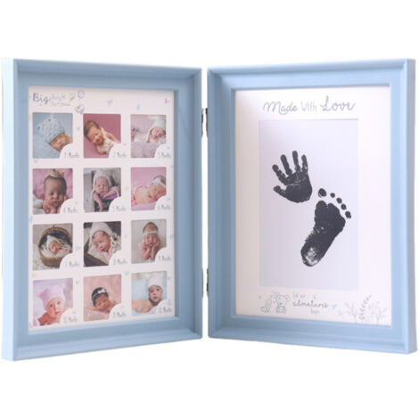 Tampon encreur pour empreintes de mains et de pieds de nouveau-né, coffret commémoratif « Première Lune » pour célébrer les 100 jours de bébé, cadre photo moulé par injection, cadre photo de table mou (1/5)
