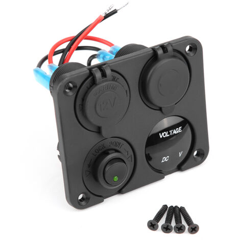 Panneau de commande à 4 interrupteurs marche/arrêt, chargeur double USB, prise allume-cigare, voltmètre et LED verte (1/5)