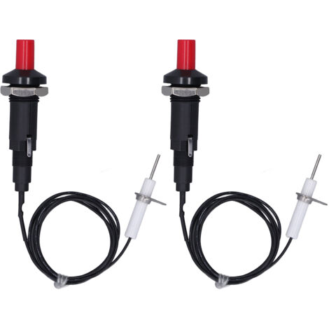 Lot de 2 allumeurs piézoélectriques (1 sortie, 2 boutons-poussoirs) avec fil d'allumage à aiguille de 1 mètre pour cheminée, four et chauffage de cuisine. (1/5)