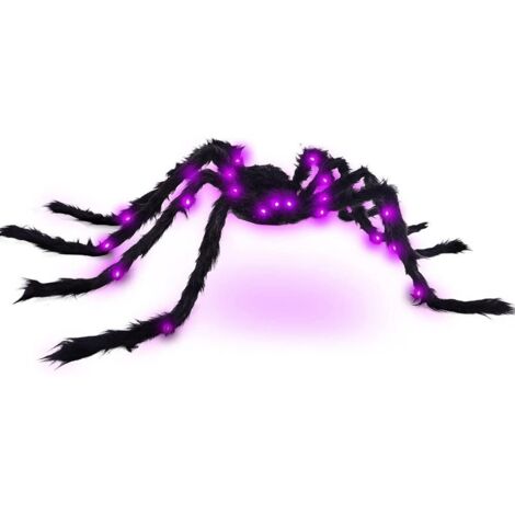 Araignée géante lumineuse LED de 125 cm pour Halloween - Peluche araignée - Accessoire de maison hantée - Décoration intérieure et extérieure pour jardin, cour ou maison - Fournitures de fête (1/5)