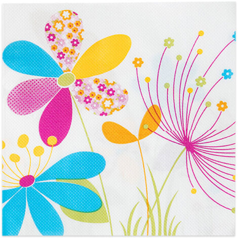 Lot de 60 serviettes de table décorées individuellement, style shabby chic, avec des motifs floraux et aquarelle, idéales pour les déjeuners, anniversaires, mariages et cocktails. (1/5)