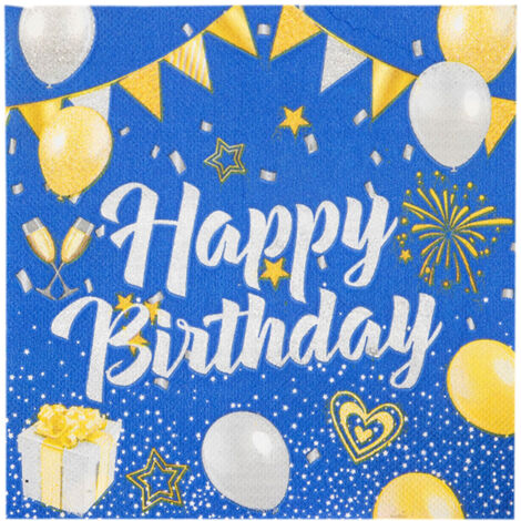 Serviettes (lot de 60) │ Motif anniversaire « Joyeux anniversaire » │ Serviettes en papier 33x33cm │ Accessoires de fête en tissu (lot de 60 serviettes « Joyeux anniversaire ») (1/5)