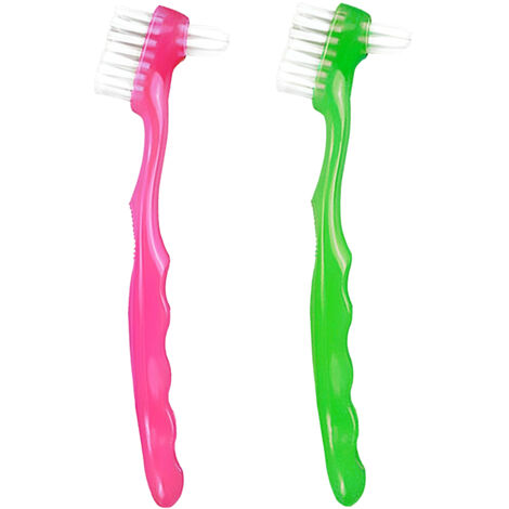 Kit De Nettoyage Pour Prothèses Dentaires : 2 Boîtes + 2 Brosses - Couleur Bleu/Vert - Neuf