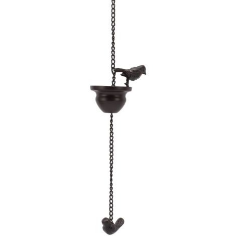 Chaîne de pluie décorative de 2,4 m (7,9 pi) avec oiseaux sur une tasse, pour gouttières et jardin extérieur. Chaîne de récupération d'eau de pluie de style vintage. (1/5)