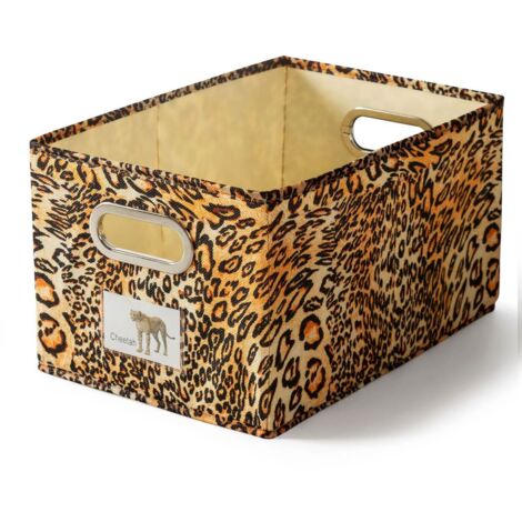 Boîtes de rangement pliables en tissu à motif léopard, avec poignées - Boîtes de rangement pliables en tissu à motif léopard, avec poignées (1/5)