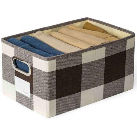 Paniers de rangement décoratifs en tissu pour placard, cubes de rangement avec poignées métalliques pour étagères, chambre, salon, coloris café et blanc à grille. (1/5)