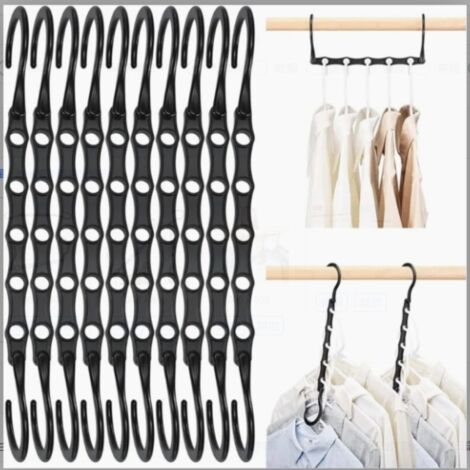 Ensemble de 10 cintres magiques pour penderie, optimisant l'espace et le rangement des vêtements dans un placard noir. (1/5)