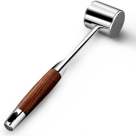 Hachoir à viande professionnel, marteau à viande, marteau à viande double face, acier inoxydable, marteau à steak avec manche en bois antidérapant, outil de cuisine compatible lave-vaisselle (1/5)