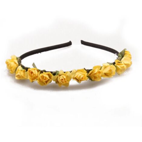 Couronne de fleurs roses, serre-tête et diadème pour cheveux - Jaune - Couronne de fleurs roses, serre-tête et diadème pour cheveux - Jaune (1/5)