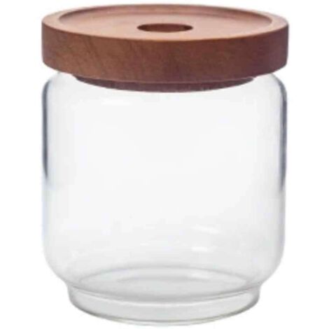 Bocal hermétique pour grains de café, bocal de cuisine en verre, bocal en bois d'acacia avec couvercle, bocal pour céréales, fruits secs et thé (1/5)