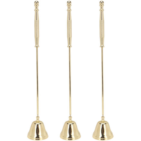Lot de 3 éteignoirs à bougies en fer doré plaqué, en forme de cloche, avec long manche, pour éteindre la mèche et bloquer la bougie. (1/5)