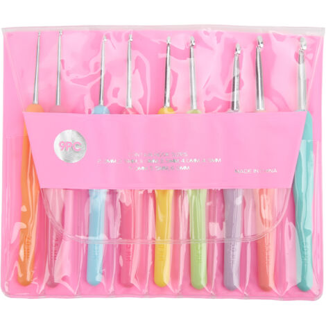 Lot de 9 crochets en aluminium TPR, robustes et durables, de différentes tailles, pour une utilisation polyvalente et un confort optimal. Réduit la fatigue des mains. Aiguilles à crocheter (1/5)