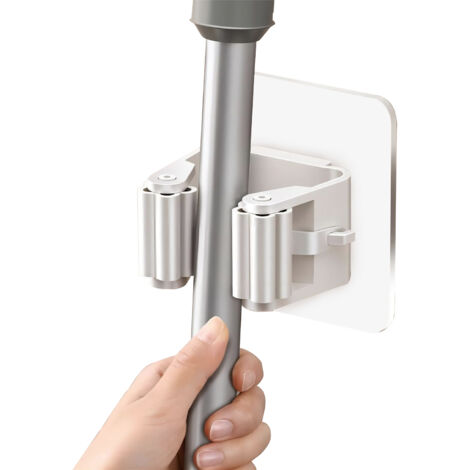 Lot de 4 supports pour balai et serpillère, fixation murale, crochet en plastique, installation facile sans perçage, adhésif puissant, organisateur (1/5)