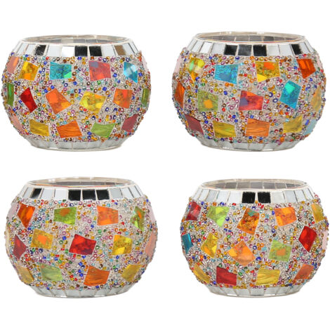 Lot de 4 bougeoirs ronds en verre décoratifs et raffinés pour bougies chauffe-plat, parfaits pour une soirée d'aromathérapie ou une fête. (1/5)