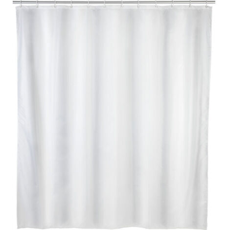 Rideau de douche blanc lavable 120x200 avec 8 anneaux de suspension, fabriqué en polyester recyclé, imperméable, écologique, résistant à la moisissure, durable, traité en surface, facile à utiliser et (1/5)
