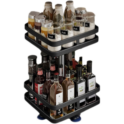 Étagère de rangement de cuisine rotative à 360 degrés, support pour épices, boîte de rangement pour huile, sel, sauce, vinaigre, support pour pots d'épices (1/5)