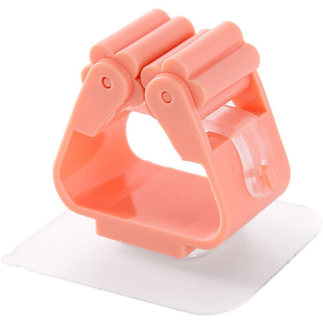 Lot de 3 supports muraux pour balai/serpillère, en plastique à forte adhérence, pour garage ou atelier (rose). (1/5)