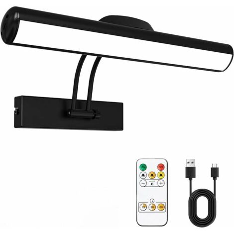 Applique murale télécommandée, sans fil, avec tête de lampe LED rotative et minuterie, bras articulé à 180°, idéale pour la photographie murale et de cibles de fléchettes. (Noir, 32 cm) MYSELOXY (1/5)