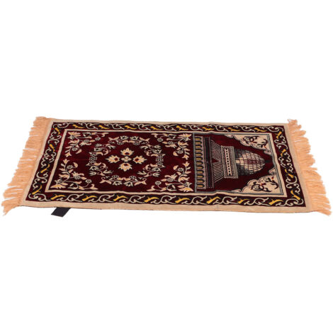 Tapis de prière musulman, en fibre de polypropylène, portable, avec un motif floral exquis, tapis de prière de style ethnique (110x70 cm / 43,3x27,6 pouces) rouge. (1/5)
