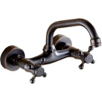 Robinet de lavabo mural style rustique rétro européen - Fixation murale - Noir (Couleur : Noir)