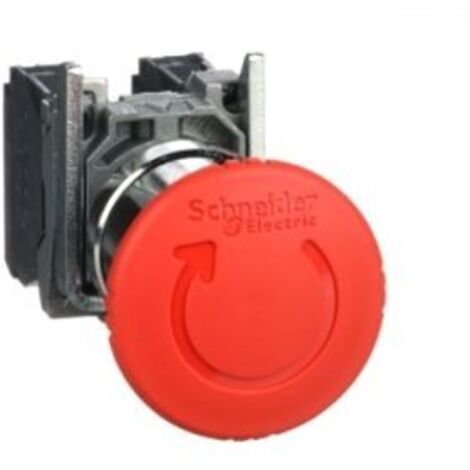 Schneider Electric XB4BS8445 Pulsante a fungo Anello frontale in metallo, con interruttore di emergenza, rotondo, azzer