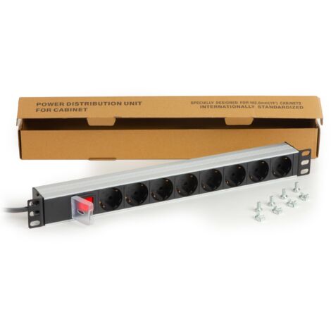 LINK multipresa da rack LKMP08S con 8 prese schuko e coperchio di protezione per armadi rack 19 pollici in metallo con cavo 1,75 metri capacità 3,5 kW confezione 1 unità