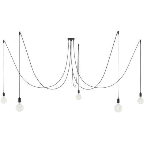 creative cables - Spider - Lampada a sospensione multipla a 5 cadute Made in Italy completa di cavo tessile e finiture in metallo