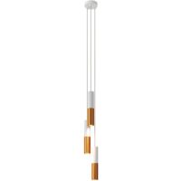 Lampada a sospensione multipla a 3 cadute completa di cavo tessile e paralume in metallo Doppio Tub-E14 Montato - Senza lampadina - Bianco opaco - Rame satinato - No