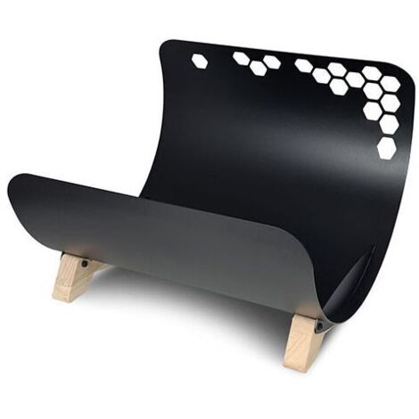 Cesta De Leña Amagabeli De Acero De 45x30x43 Cm, Con Asa Y Base Elevada, Para Chimeneas Y Fogatas Exteriores, Color Negro