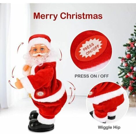 Père Noël Dansant Et Chantant – 24 Cm – 2 Modes (avec Lumières) – Cadeau De Noël