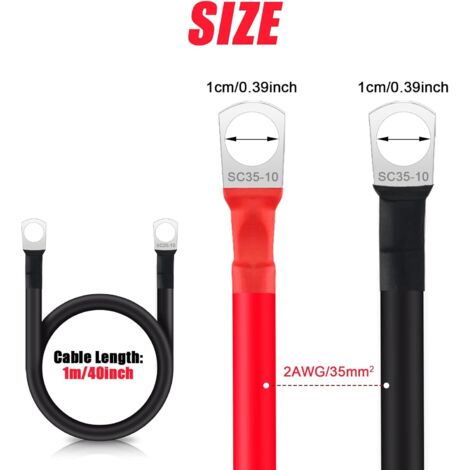 2 stuks accukabel, 70 cm, 2 AWG, 35 mm², 12 V auto-accukabel, accuomvormer, kabel, SC35-10, 12 V accukabel voor auto, vrachtwagen, motorfiets, zonne-energie, camper, marine