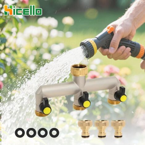 Répartiteur D'Eau 3 Voies En Laiton - Garden Tap Splitter Avec 3 Sorties 3/4 Pouces Et Vannes Indépendantes Pour Arrosage Jardin